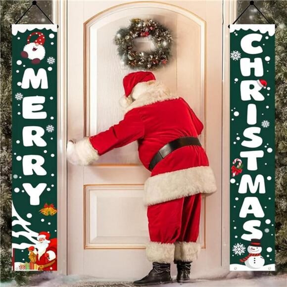 Christmas Banner, Christmas Porch Sign Set Green Banners - Extra Large 71"x12" - Picture 5 of 7